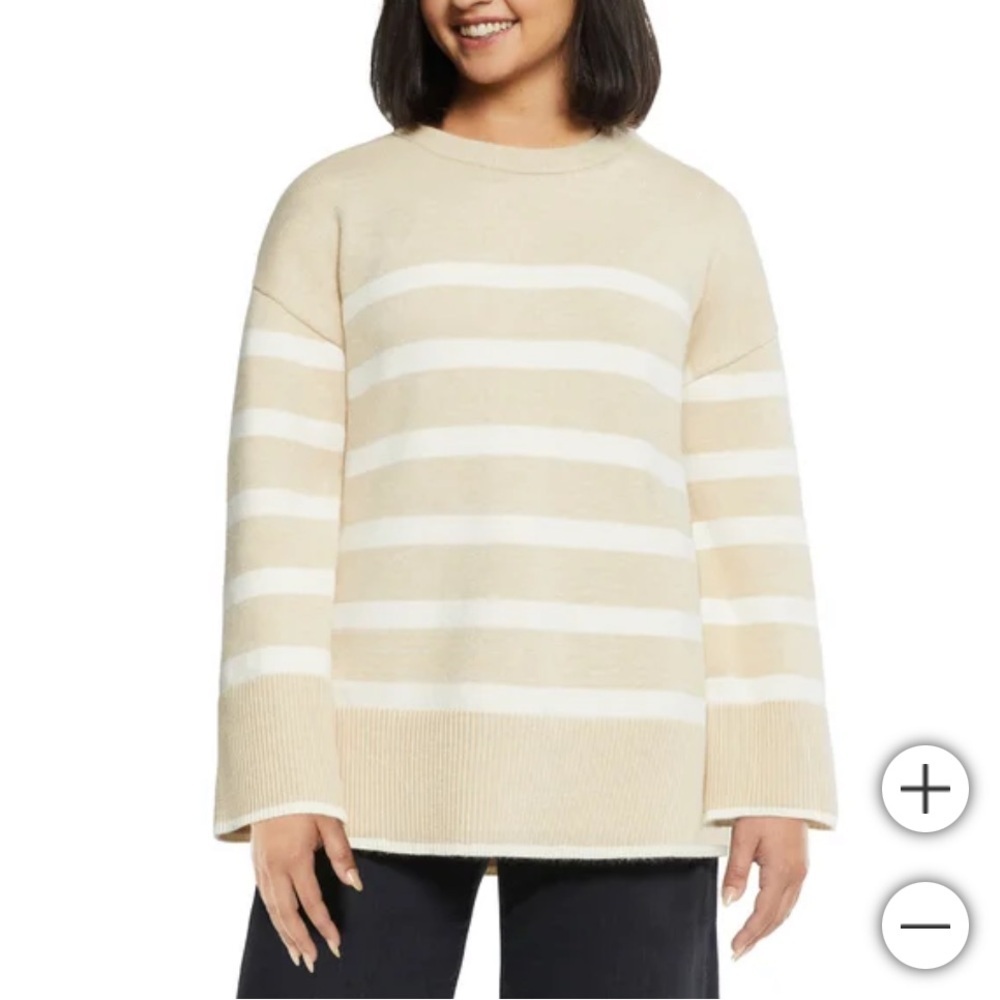 Matty M Tunic Sweater with White and Beige Nautical Stripes XL